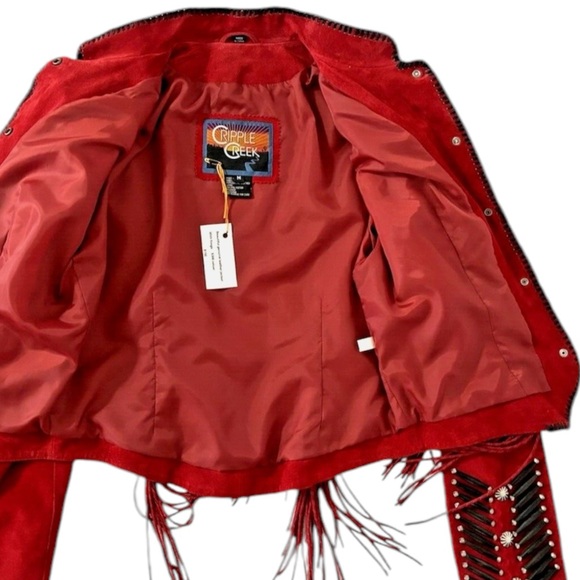 ❗️SOLD❗️NWT GENUINE SUEDE CRIPPLE CREEK JACKET WITH FRINGE AND NATIVE DETAILS - Picture 9 of 14